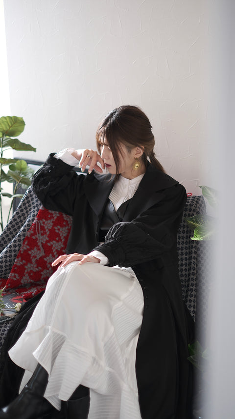 大翻領植絨拼接長外套