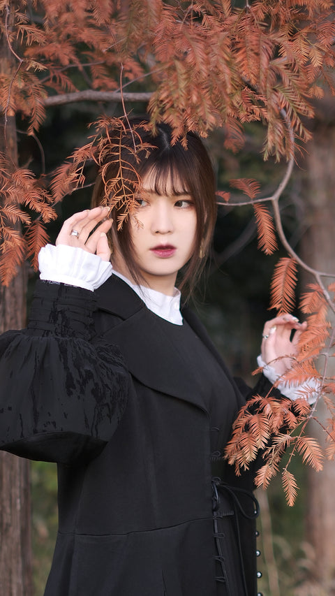 大翻領植絨拼接長外套