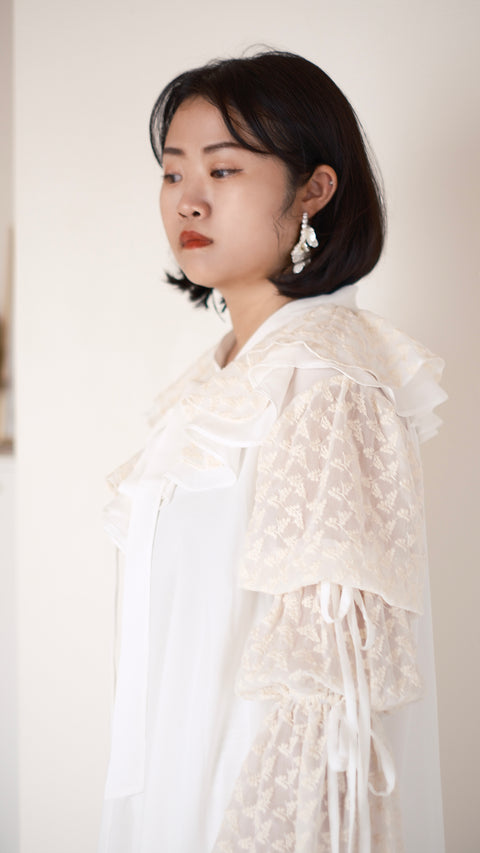 綁定‧蕾絲拼接層次襯衫裙