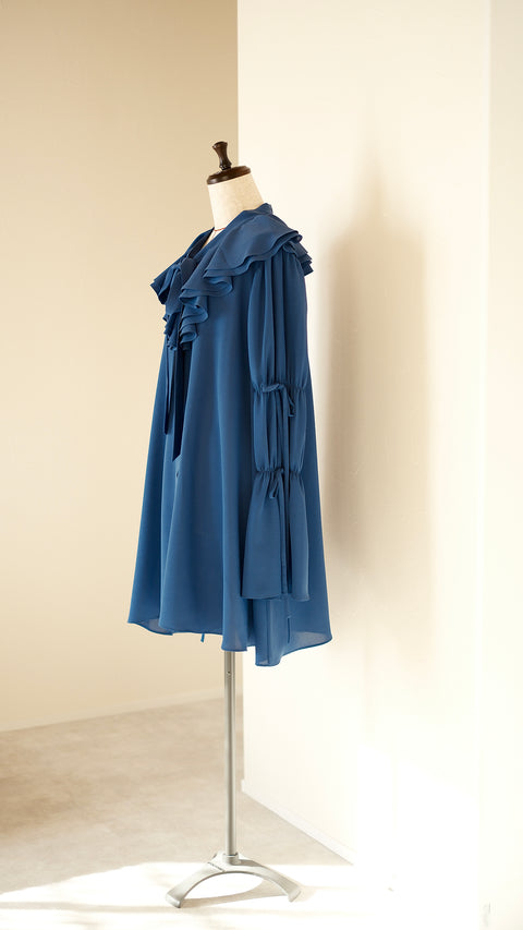 NEW COLOR|綁定‧蕾絲拼接層次襯衫裙