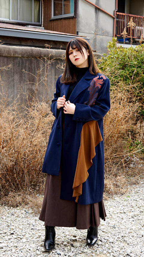 解構刺繡拼接長版外套